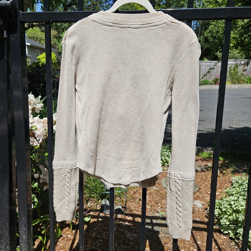 Free People Oakley Thermal Henley Top V Neck LS Mixed Knits Sand Size Small NWT - Picture 5 of 16